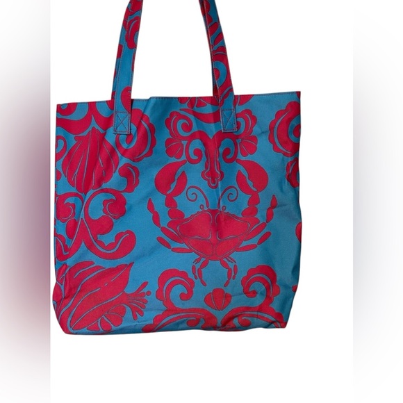 Lilly Pulitzer for Estée Lauder Canvas Tote Pink and Blue fish/ crab vacation - Picture 5 of 12